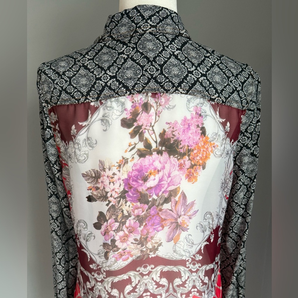 Aratta Silent Journey Top Patterned Button Down Shirt Blouse Long Sleeve Flower